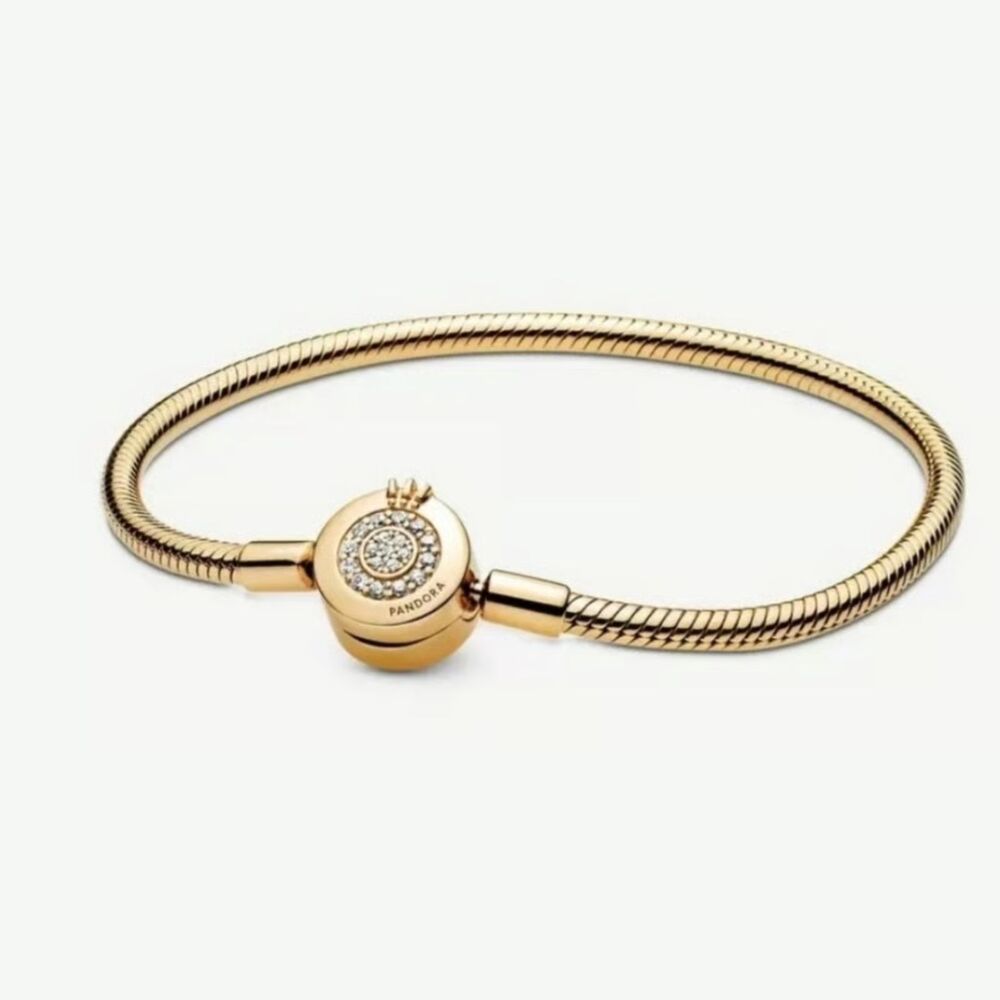 Pandora Moments Sparkling Crown O Snake Chain S925 Gold Bracelet | 17 cm
